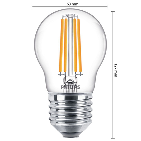 Żarówka LED Kulka E27 P45 6.5W = 60W 806lm 2700K Ciepła Filament PHILIPS