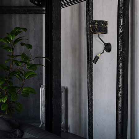 Lampa Ścienna Kinkiet SENSO Czarna Złota 1xE27 + 1x mini GU10 Milagro