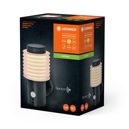 Lampa Ogrodowa Zewnętrzna Kinkiet Elewacyjny LED 9.5W 700lm 3000K IP44 Szary Z Czujnikiem Ruchu i Zmierzchu Endura Ledvance