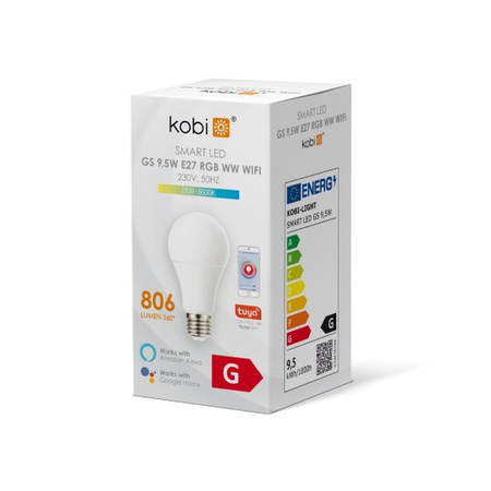 Żarówka LED E27 GS 8,5W 806lm 2700-6500K RGB KOBI SMART Wi-Fi TUYA