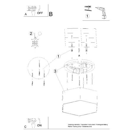 Lampa Sufitowa Oprawa Natynkowa 2x E27 Plafon Wielokątny Czarna Nowoczesna Sunde Sollux