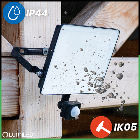 Naświetlacz LED AZZLER 50W 6000lm 4000K IP44 Halogen Zewnętrzny Lampa z Czujnikiem Ruchu Czarny LUMILED