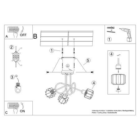 Lampa Sufitowa Wisząca 3x E14 Żyrandol Geometryczna Nieregularna Czarna Nowoczesna Beluci Sollux