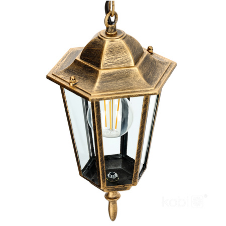 Lampa Sufitowa Wisząca Ogrodowa Zewnętrzna Zwis E27 Złota IP54 LO 4105 Kobi