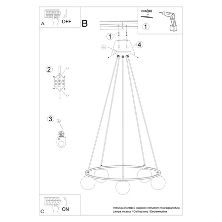 Lampa Sufitowa Wisząca Zwis 5x G9 Żyrandol Geometryczna Czarna Nowoczesna Yoli Sollux