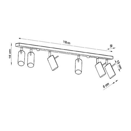 Lampa Sufitowa Oprawa Natynkowa SPOT TUBA Reflektor 6x GU10 Ruchoma Tubularna Czarna Nowoczesna Ring Sollux