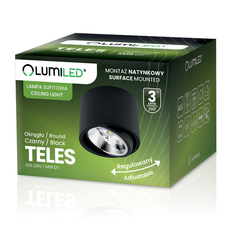 Oprawa Natynkowa HALOGENOWA SPOT TUBA Ruchoma GU10 ES111 Okrągła Czarna 100mm TELES LUMILED