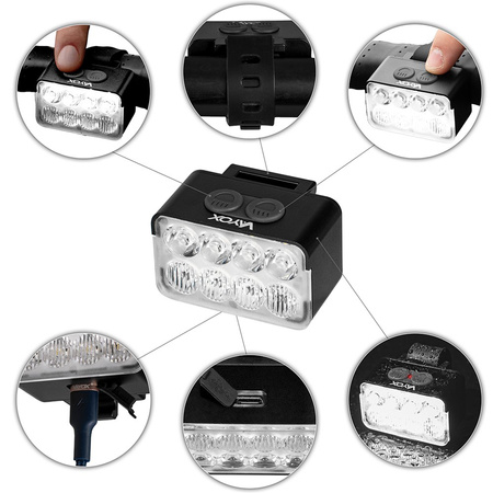 Lampka Latarka Rowerowa Przednia 8xLED USB-C 10 Trybów 900lm IPX6 VAYOX