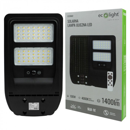 Lampa Solarna Uliczna LED 100W 1000lm 4000K Neutralna IP65 z Czujnikiem Ruchu i Zmierzchu Ecolight
