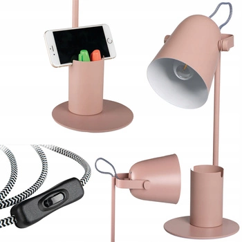 Lampka Biurkowa Stołowa Szkolna Nocna + Organizer Raibo E27 5W Różowa KANLUX