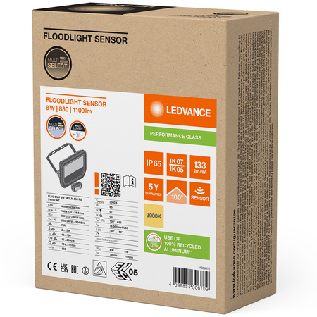 Naświetlacz LED Reflektor Zewnętrzny Lampa 10W 1100lm 3000K IP65 Biały Z Czujnikiem Ruchu i Zmierzchu Floodlight Ledvance