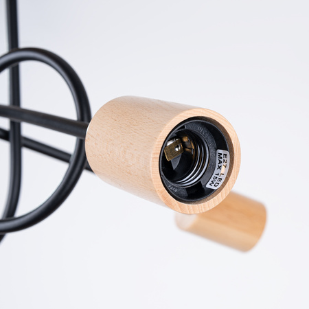Lampa Sufitowa Żyrandol Pająk Wisząca 3x E27 Naturalne Drewno Czarna Ember Peach Puff SL.1477 Sollux
