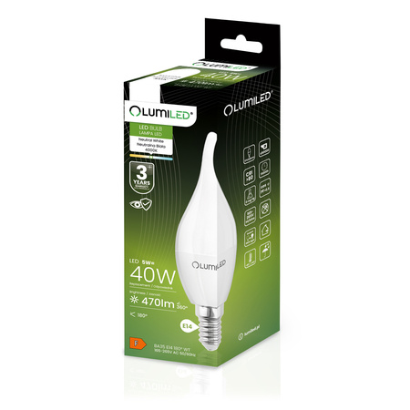 6x Żarówka LED E14 Świeczka BA35 5W = 40W 470lm 4000K Neutralna 180° LUMILED