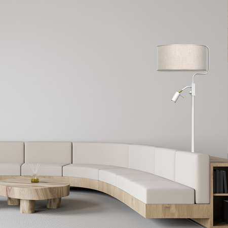 Lampa Podłogowa Stojąca LINO Biała Lniana 1xE27 + 1x mini GU10 Milagro