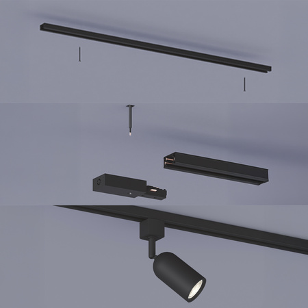 Zestaw Szynowy Lampa Sufitowa Szynoprzewód 1m + 3x Reflektor Szynowy LED GU10 Jednofazowy Czarny EasyLink Shea Philips