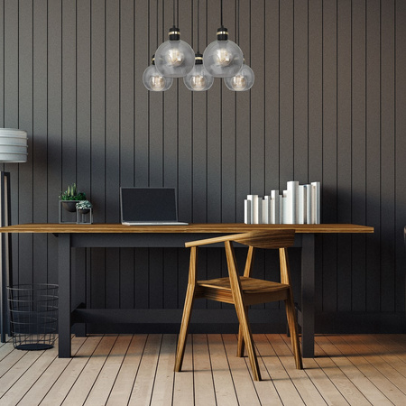 Lampa wisząca OMEGA 5xE27 Prostokąt Przydymione Szkło Kula MLP6535 Milagro Metal + Szkło