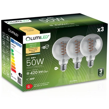 3x Żarówka LED E27 Kula G95 6W = 50W Ozdobna Dekoracyjna 360° LUMILED