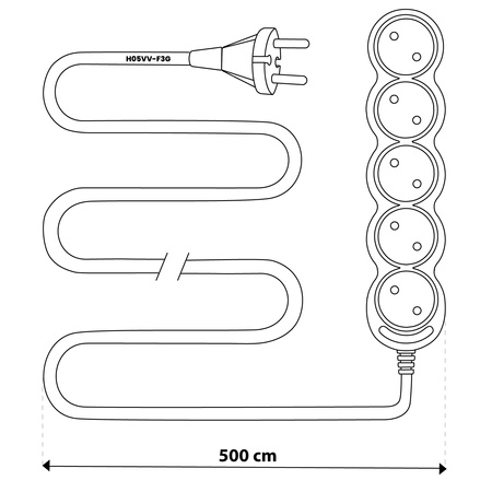 Przedłużacz Sieciowy Kabel z Uziemieniem Listwa Zasilająca 5 Gniazda 5m Biały Sznur Lendo Lumiled