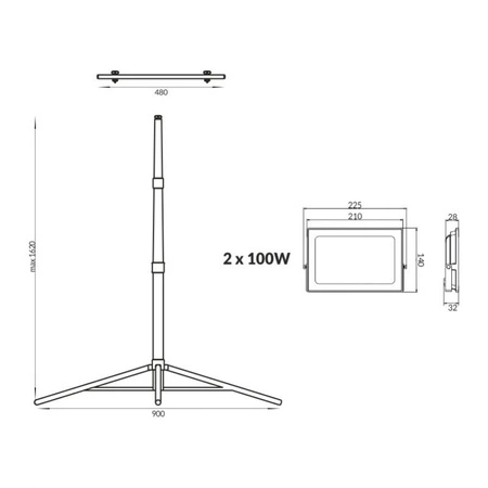 Naświetlacz halogen LED na statywie 2x100W 7000 lm 4000K Ecolight