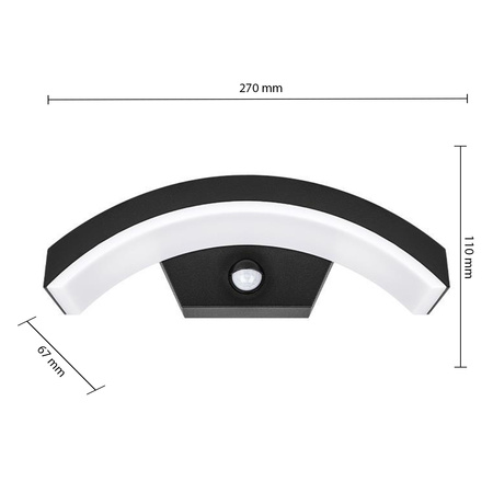 Kinkiet Ogrodowy Elewacyjny Lampa Ścienna LED 9W z Czujnikiem Ruchu i Zmierzchu Czarna BELLA