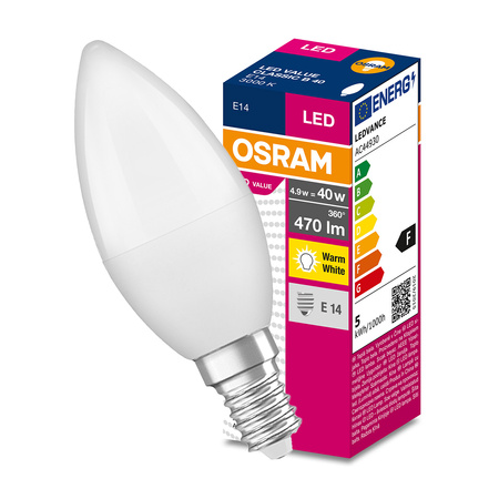 Żarówka LED E14 B37 4.9W = 40W 470lm 3000K Ciepła 220° OSRAM