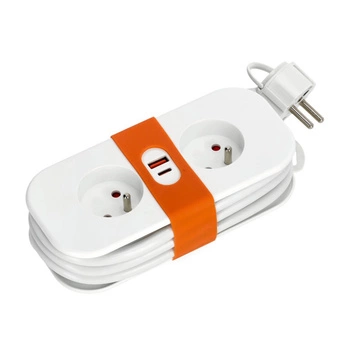 Przedłużacz z Uziemieniem FlowFlexer Orange 2x230V + USB-A/USB-C 16A 3680W 1,4m Kobi 