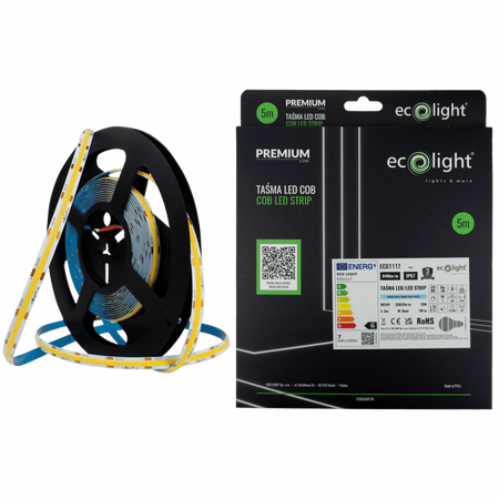 Taśma LED Pasek COB 7W/m 840lm/m 320LED/m 24V 6000K Zimna IP67 Rolka 5m Ecolight