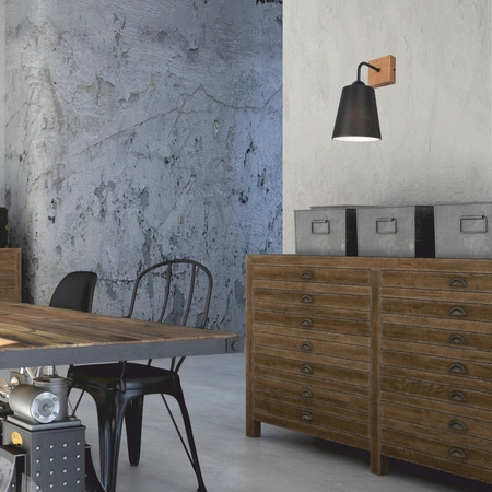 Lampa Ścienna Kinkiet LULA E27 Czarny Dębowy KM-1.200 Lamkur