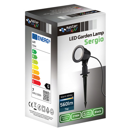 Lampa LED Ogrodowa Zewnętrzna Reflektor SERGIO 7W 2700K Wbijana Czarna Nowoczesna