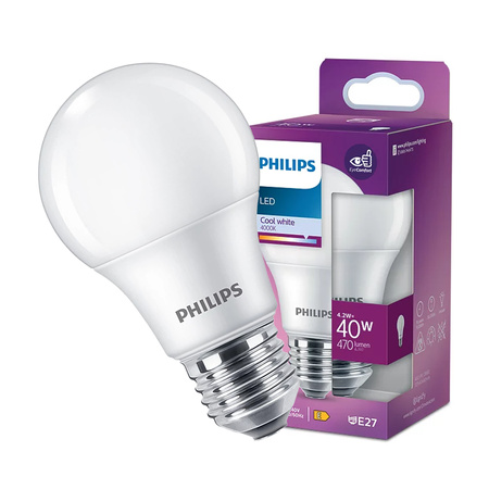 Żarówka LED E27 A60 4.2W = 40W 470lm 4000K Neutralna Biała PHILIPS