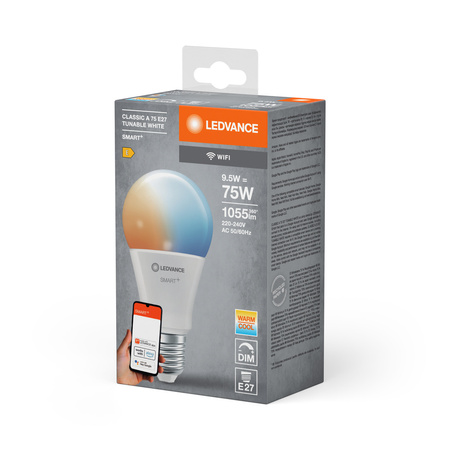 Żarówka LED E27 A75 9.5W 1055lm SMART+ WiFi CCT Ściemnialna Classic LEDVANCE