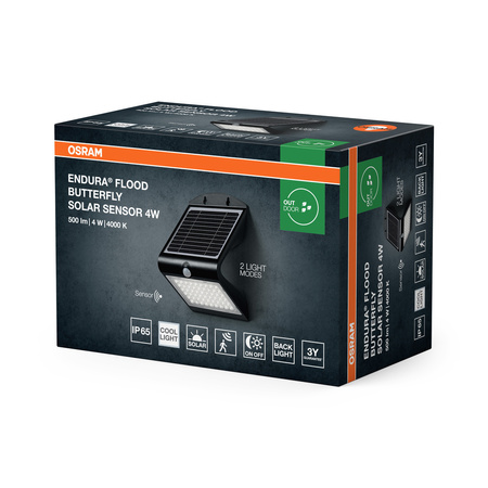 Naświetlacz Solarny LED Reflektor Zewnętrzny Lampa LED z Czujnikiem Ruchu i Zmierzchu 4W 500lm 4000K Neutralna Czarny IP65 Endura Osram