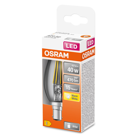 Żarówka LED B35 Świeczka B15d 4W = 40W 470lm 2700K Ciepła 300° Retrofit Filament CLASSIC Osram