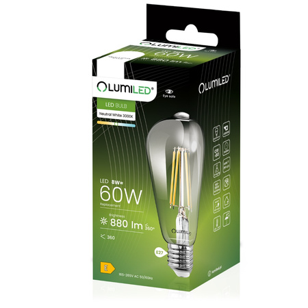 Żarówka LED E27 Edison ST64 8W = 60W 880lm 4000K Neutralna 360° FILAMENT LUMILED