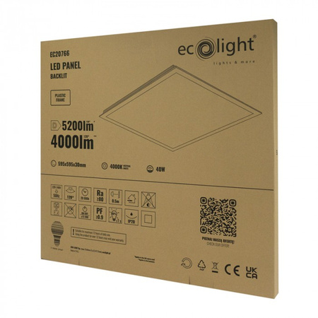 Panel LED 60x60 Kaseton Wpuszczany Podtynkowy 60W 5200lm 4000K Neutralna Biały Backlit Ecolight