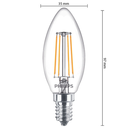 Żarówka LED E14 B35 4,3W = 40W 470lm 2700K Ciepła Filament PHILIPS
