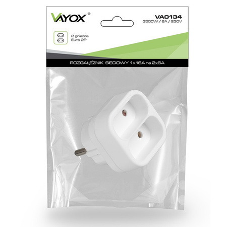 Rozgałęźnik Sieciowy Elektryczny Podwójny 2x Euro 2P Złodziejka 2 Gniazdka VAYOX