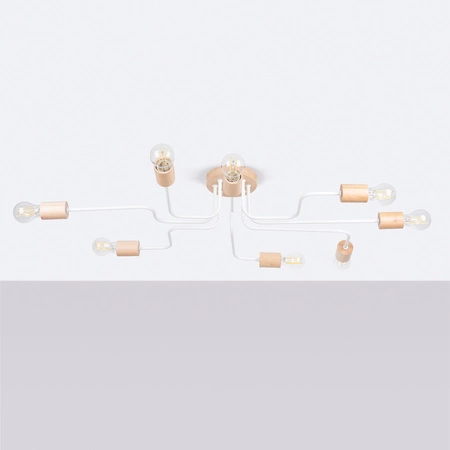 Lampa Sufitowa Żyrandol 8x E27 Naturalne Drewno Biała Timbo Peach Puff SL.1667 Sollux