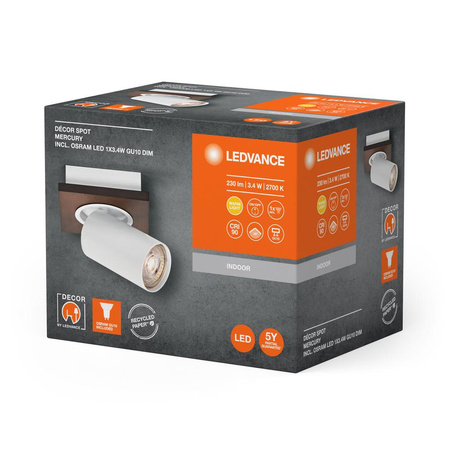 Lampa LED Ścienna Sufitowa Kinkiet Oprawa Natynkowa 3.4W 230lm 3000K Ciepła Ściemnialna Dekoracyjna Biały Brązowy Spot Mercury Ledvance