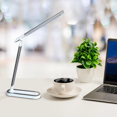 Lampka Biurkowa LED Stołowa 7W 400lm 4000K Neutralna 120° Biała Srebrna Ściemnialna Madera Sanico Goldlux