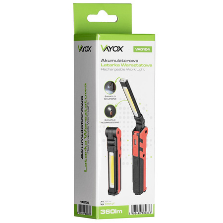 Latarka Akumulatorowa Warsztatowa Składana Magnes COB + LED 140lm + 360lm VA0104 Vayox