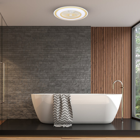 Plafon LED Lampa Sufitowa Natynkowa LED ZONDA Złoty 48W z wentylatorem Milagro