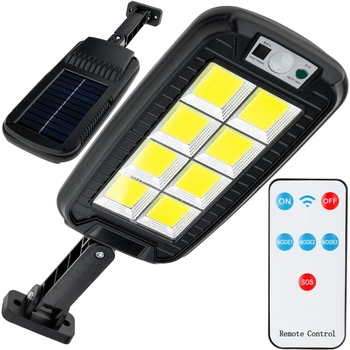 Lampa LED COB Solarna Uliczna 60W 6000K Zimna IP65 Czarna Czujnik Ruchu + PILOT