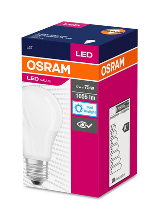 Żarówka LED A60 E27 10W = 75W 1055lm 6500K Zimna 200° VALUE CLASSIC Osram
