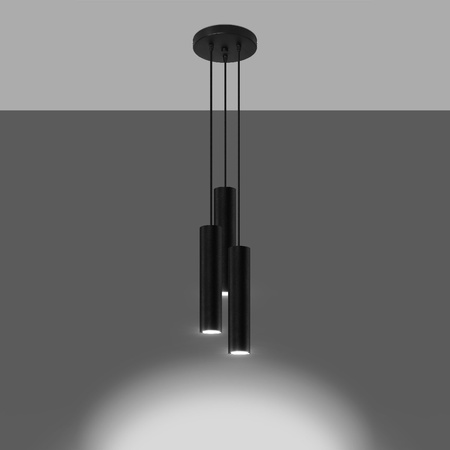Lampa Sufitowa Oprawa Natynkowa SPOT TUBA 3x GU10 Wisząca Zwis Tubularna Czarna Nowoczesna Lagos Sollux
