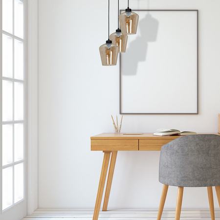 Lampa wisząca SANTIAGO 3xE27 Klosz Bursztynowe Szkło MLP6613 Metal + Szkło