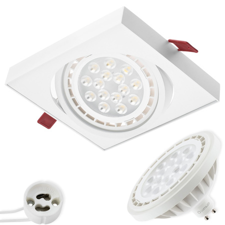 Zestaw Oprawa Podtynkowa Ruchoma GU10 ES111 Kwadrat Biała Carpi LUMILED + Żarówka LED GU10 ES111 15W 4000K