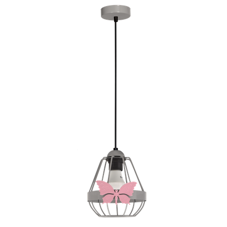 Lampa wisząca KAGO 1xE27 Dziecięca Różowy Motyl Szara MLP4932 Milagro Metal