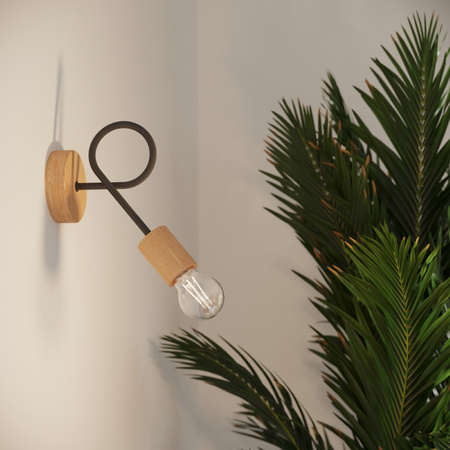 Lampa Ścienna Kinkiet 1x E27 Naturalne Drewno Czarna Ember Peach Puff SL.1476 Sollux