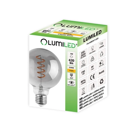Zestaw 3x Żarówka Dekoracyjna Kulista LED E27 G95 6W = 50W 420lm 2200K Ciepła 360° Filament LUMILED GLOBE Smokey